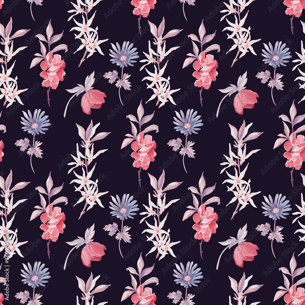 Spring wild flowers watercolour seamless pattern. Beautiful blossom hand drawn texture. Spring wild flowers watercolour seamless pattern. Beautiful blossom hand drawn texture.