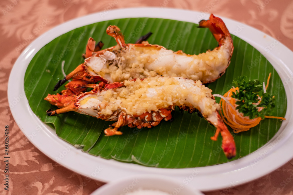 Raw Seafood prawn freshly cooked for customers in a fancy restaurant during the vacation in Bali Raw Seafood prawn freshly cooked for customers in a fancy restaurant during the vacation in Bali