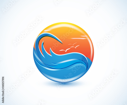 Logo sunny summer beach tropical paradise vector