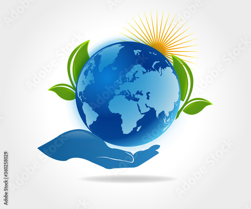 Logo hands care ecology planet earth vector imageo