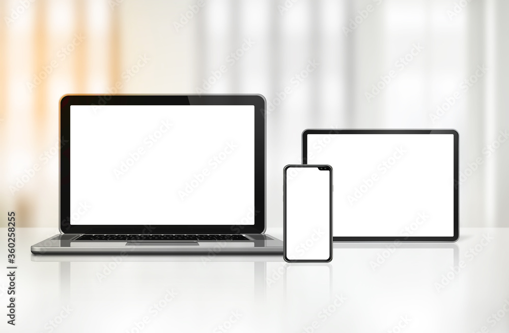 Laptop, mobile phone and digital tablet pc on office desk Laptop, mobile phone and digital tablet pc on office desk