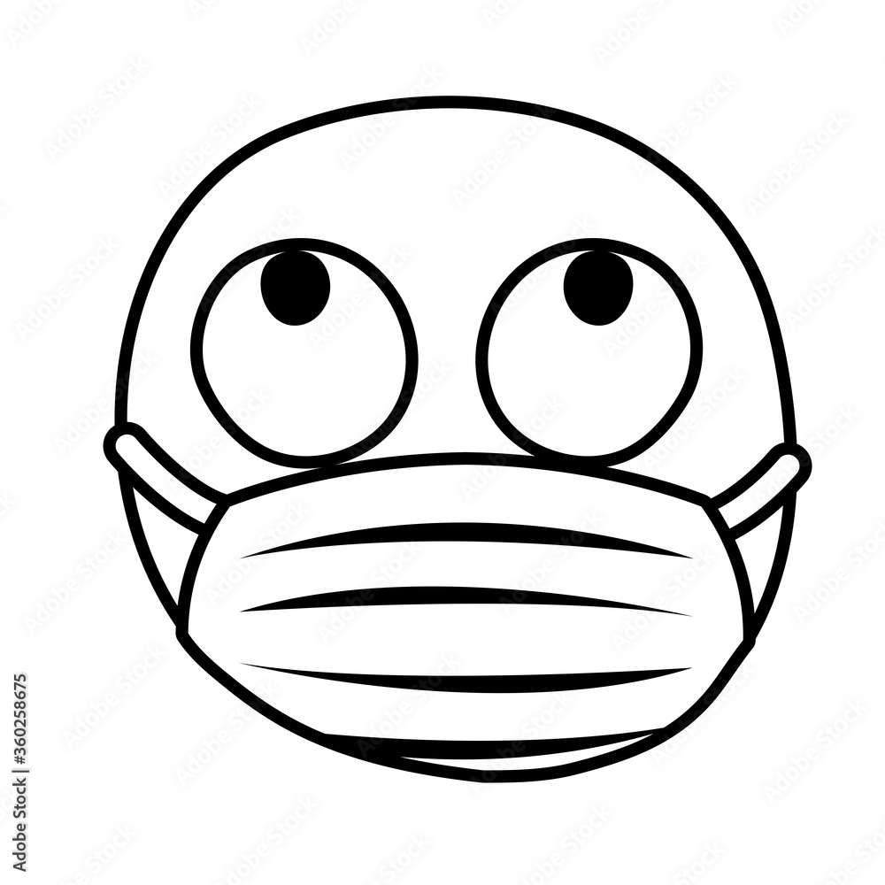 Naklejka premium emoji Thoughtful wearing medical mask line style