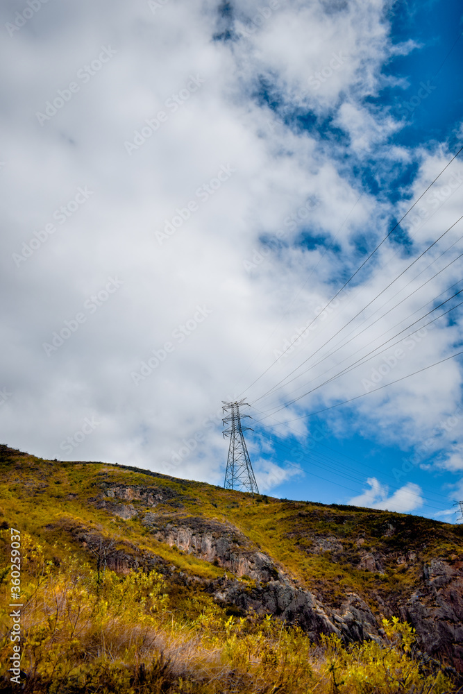 mountain landscape with power tower on top mountain landscape with power tower on top
