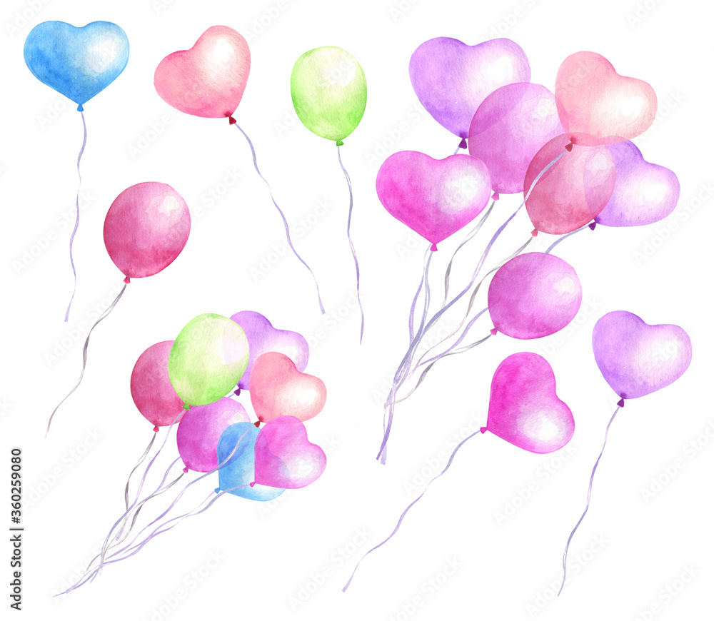 Watercolor multicolored balloons