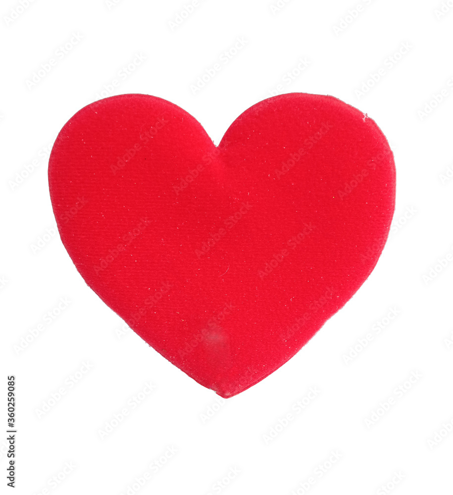 Flat fabric red heart isolated on white background. The red heart represents love and happiness. The concept of valentine's day.