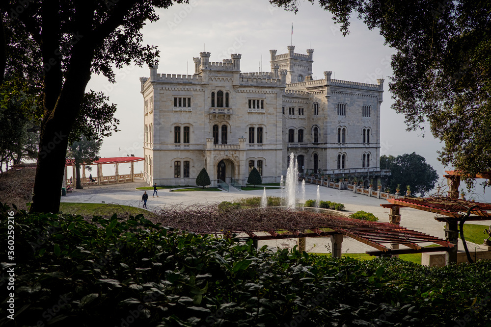 General view of the castle of Miramare seen from the surronding park