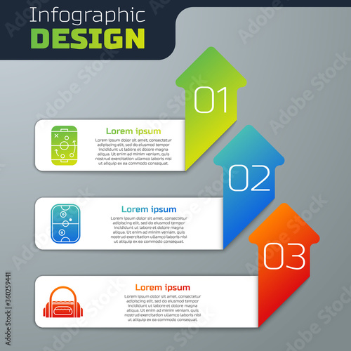 Set Planning strategy, Air hockey table and Sport bag. Business infographic template. Vector