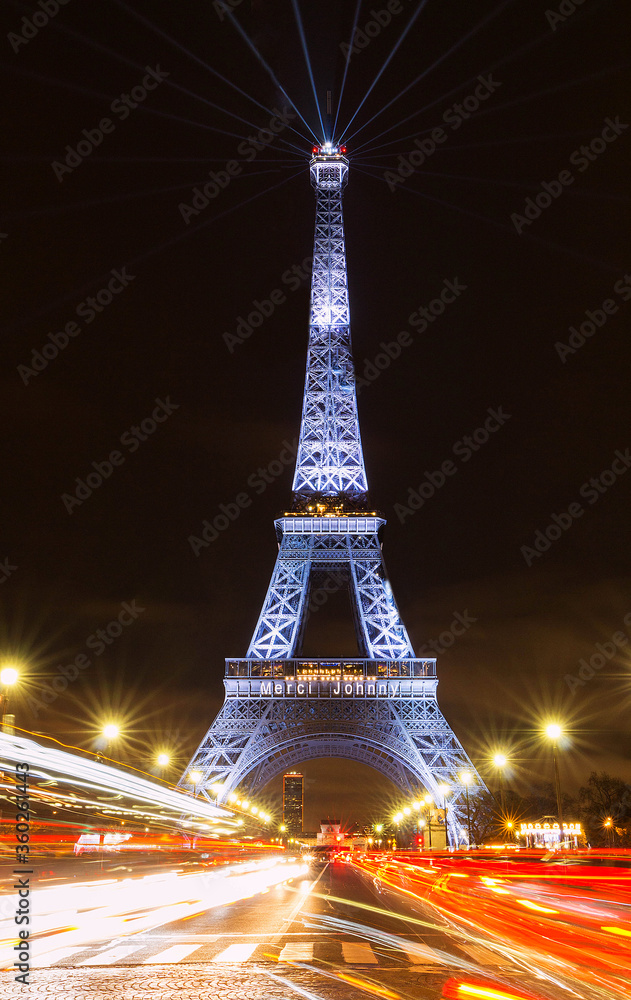 Paris, FranceDecember 09, 2017 The Eiffel Tower lit up with the