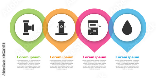 Set Industry metallic pipe, Fire hydrant, Well and Water drop. Business infographic template. Vector