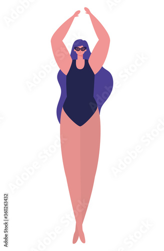 Girl cartoon with swimsuit and glasses design, Summer vacation tropical relaxation outdoor nature tourism relax lifestyle and paradise theme Vector illustration