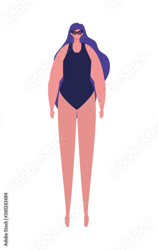 Girl cartoon with swimsuit and glasses design, Summer vacation tropical relaxation outdoor nature tourism relax lifestyle and paradise theme Vector illustration