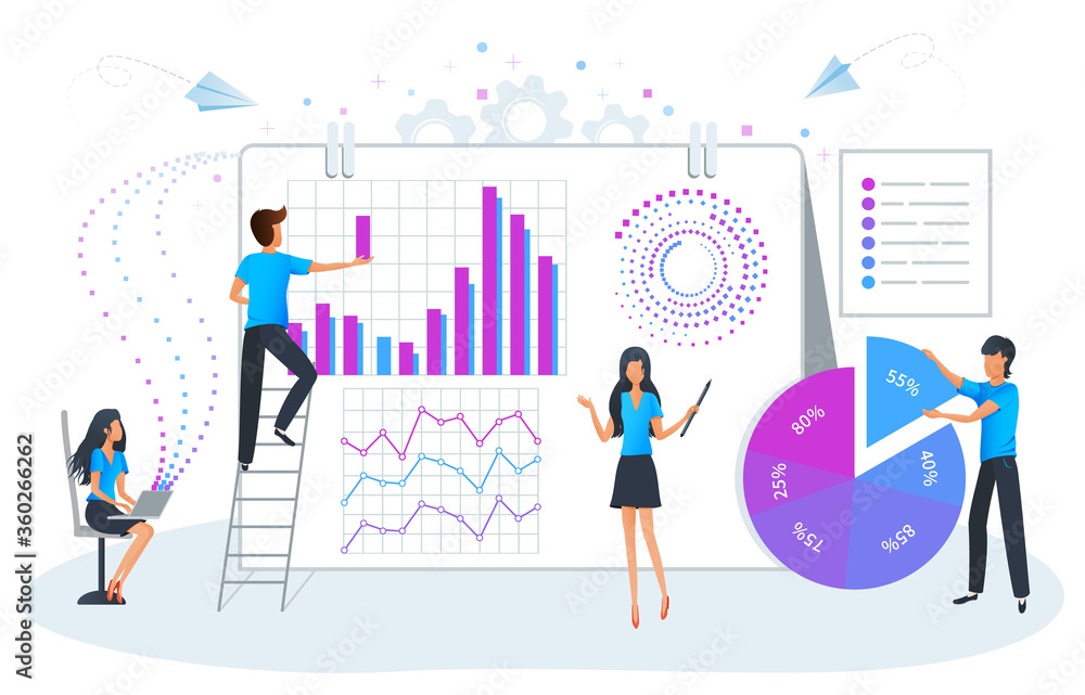 Big data analysis and management vector illustration. Workshop training. Business plan, strategy and data analysis. Financial accounting and consulting Big data analysis and management vector illustration. Workshop training. Business plan, strategy and data analysis. Financial accounting and consulting