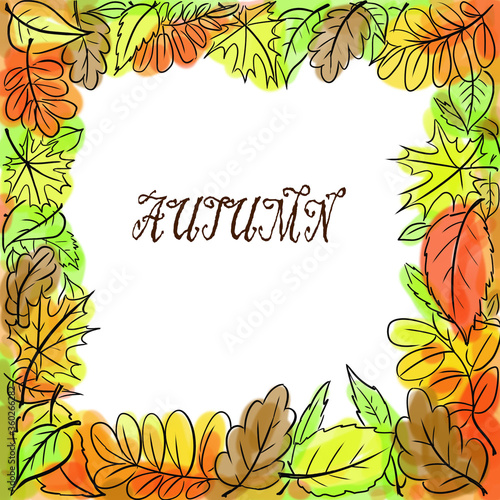 illustration frame of autumn leaves yellow red orange