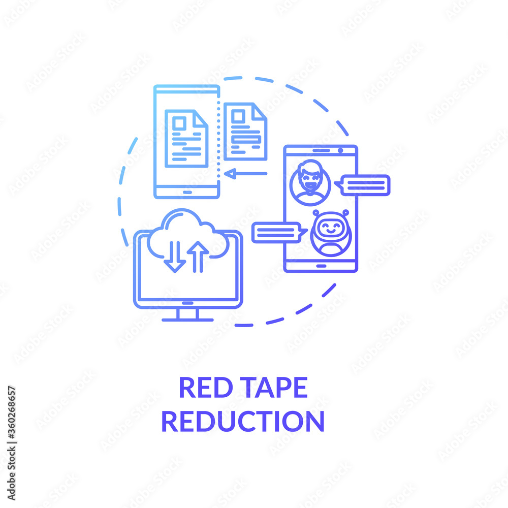 Red tape reduction blue gradient concept icon. Digital transformation of business company. Reduce government regulation idea thin line illustration. Vector isolated outline RGB color drawing