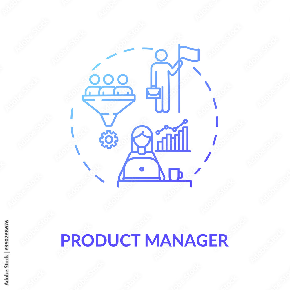 Product manager blue gradient concept icon. Research for marketing. Sales strategy. Business project leadership idea thin line illustration. Vector isolated outline RGB color drawing