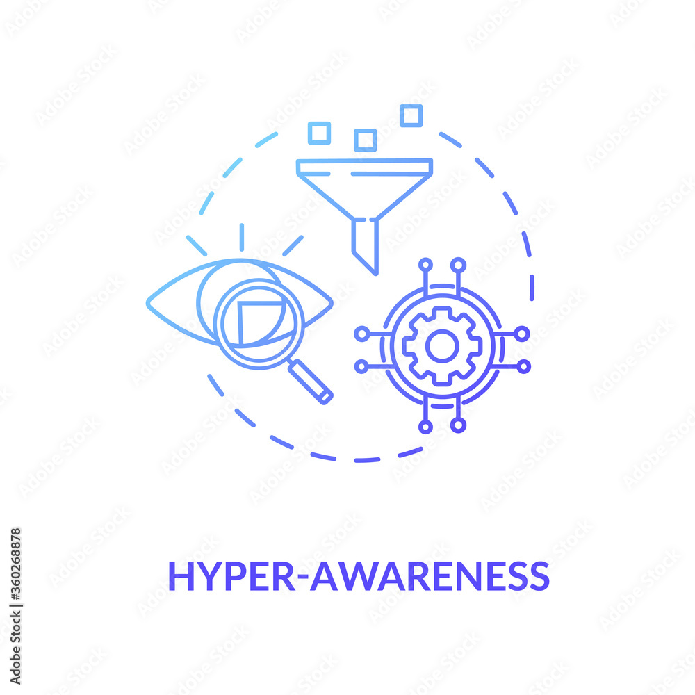 Hyper awareness blue gradient concept icon. Marketing strategy. Sales funnel. Workforce management. Digital business agility idea thin line illustration. Vector isolated outline RGB color drawing Hyper awareness blue gradient concept icon. Marketing strategy. Sales funnel. Workforce management. Digital business agility idea thin line illustration. Vector isolated outline RGB color drawing