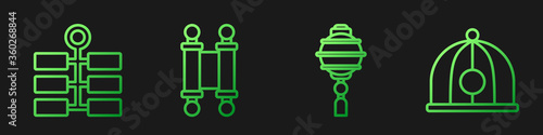 Set line Chinese paper lantern, Firework, Decree, paper, parchment, scroll and Chinese hat. Gradient color icons. Vector