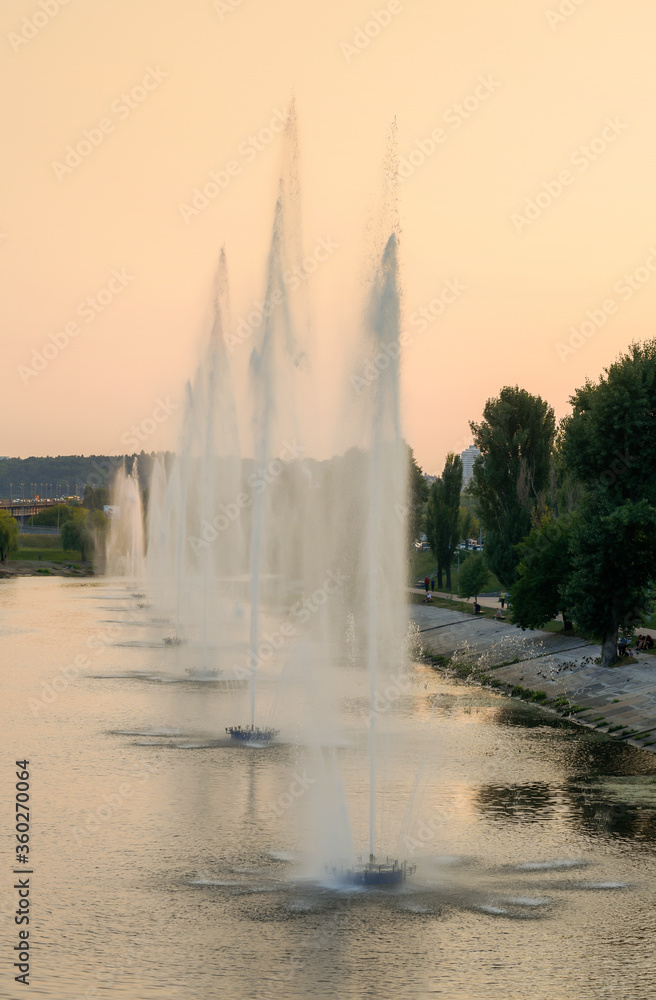 Cascade of fountains on Rusanovka in Kyiv