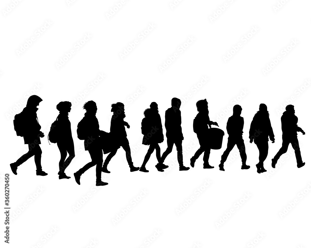 Crowds people on street. Isolated silhouette on a white background