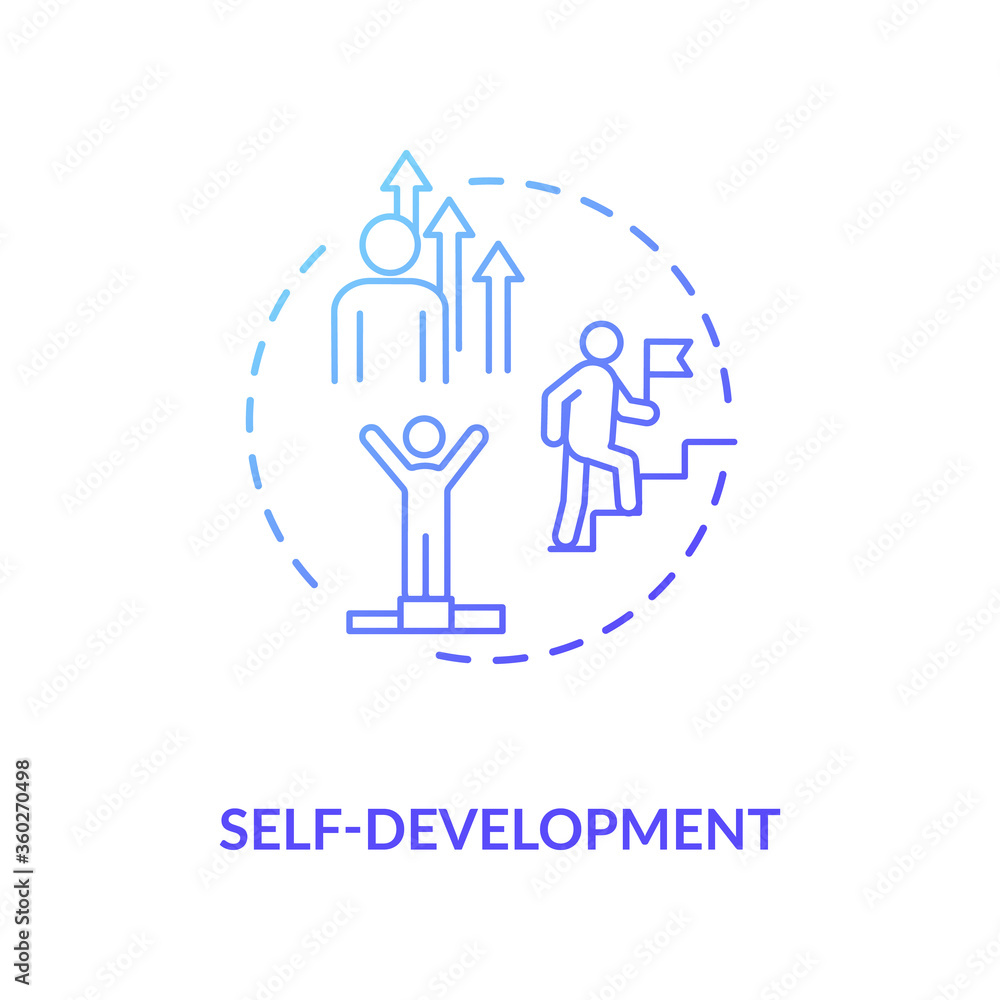 Self development blue gradient concept icon. Achieve personal goals. Growth in skill. Motivation for success. Improvement idea thin line illustration. Vector isolated outline RGB color drawing Self development blue gradient concept icon. Achieve personal goals. Growth in skill. Motivation for success. Improvement idea thin line illustration. Vector isolated outline RGB color drawing