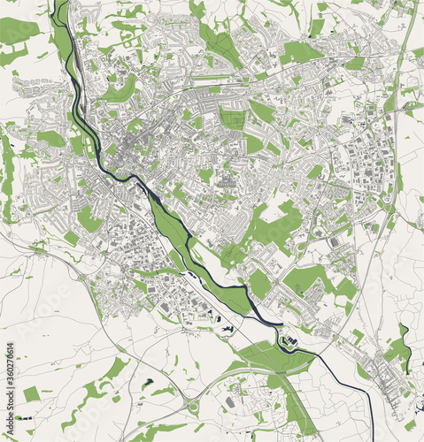 map of the city of Exeter, England, UK