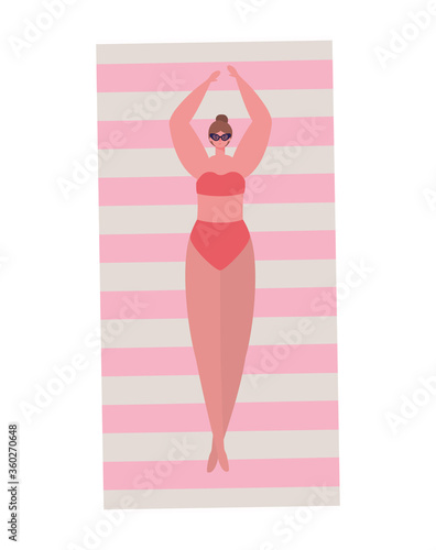 Girl cartoon with bikini and glasses on towel design, Summer vacation tropical relaxation outdoor nature tourism relax lifestyle and paradise theme Vector illustration