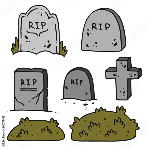 Vector set of graves for Halloween posters. Collection of object for cemetry
