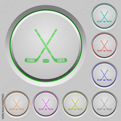 Canvas Print Hockey sticks with puck push buttons