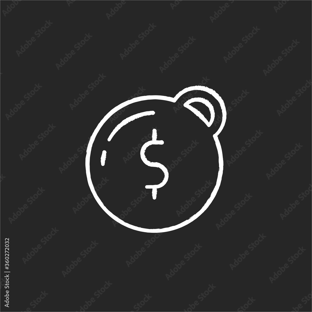 Heavy debt chalk white icon on black background. Economic depression. Financial recession. Prison ball with dollar sign. Owe money. Burden of credit. Isolated vector chalkboard illustration Heavy debt chalk white icon on black background. Economic depression. Financial recession. Prison ball with dollar sign. Owe money. Burden of credit. Isolated vector chalkboard illustration