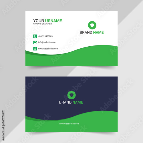 Simple business card design template. Personal Green color visiting card Vector illustration