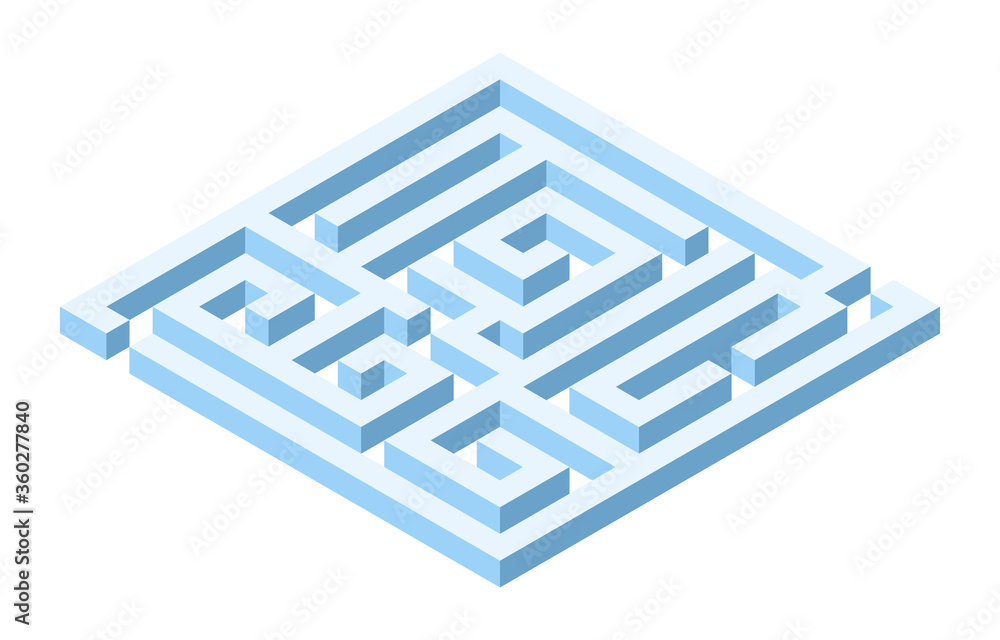 Vector isometric maze. Blue isometric 3d labyrinth on white background. Vector Illustration Vector isometric maze. Blue isometric 3d labyrinth on white background. Vector Illustration