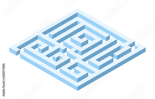 Vector isometric maze. Blue isometric 3d labyrinth on white background. Vector Illustration