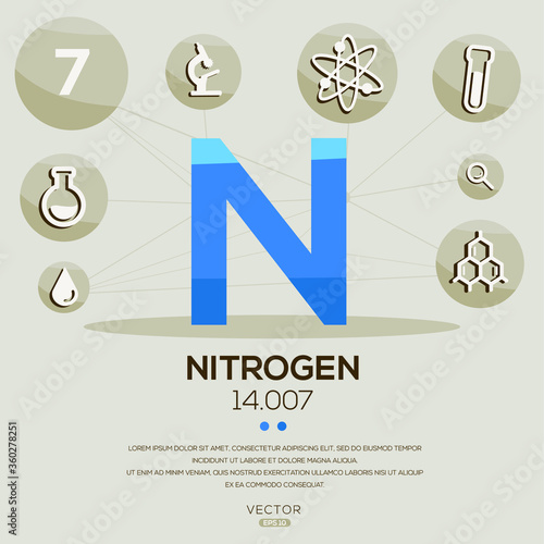 N (Nitrogen)The periodic table element,letters and icons,Vector illustration.