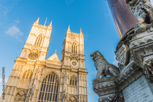Westminster Abbey a UNESCO World heritage site and The Westminster Scholars War Memorial, also known as the Crimea and Indian Mutiny Memorial, London, England
