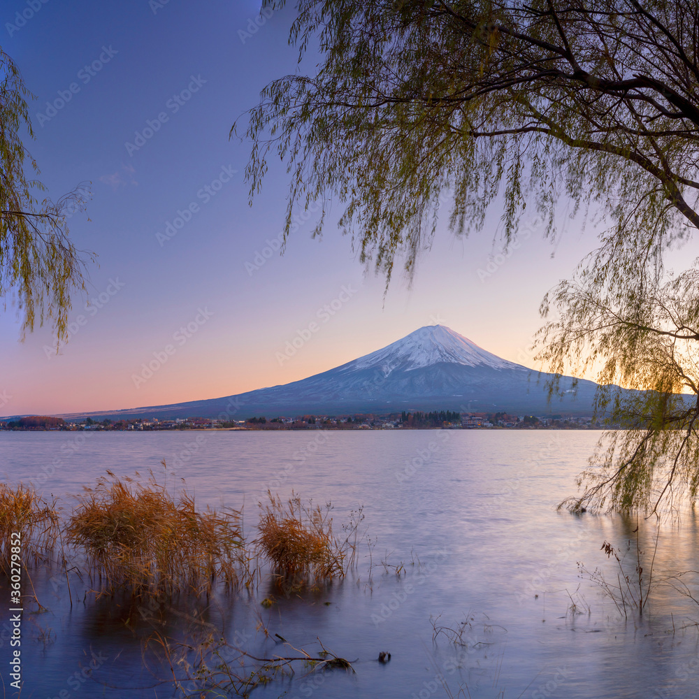 Mount Fuji and Lake Kawaguchi at sunset, Yamanashi Prefecture, Japan Mount Fuji and Lake Kawaguchi at sunset, Yamanashi Prefecture, Japan