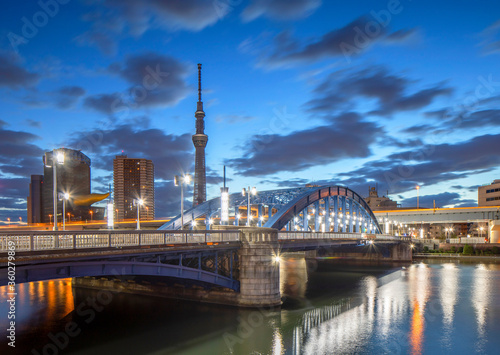 Tokyo Skytree and Komagata Bridge at dawn, Tokyo, Japan photo