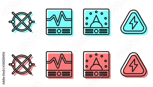Set line Ampere meter, multimeter, voltmeter, Electric circuit scheme, Electrical measuring instruments and High voltage icon. Vector