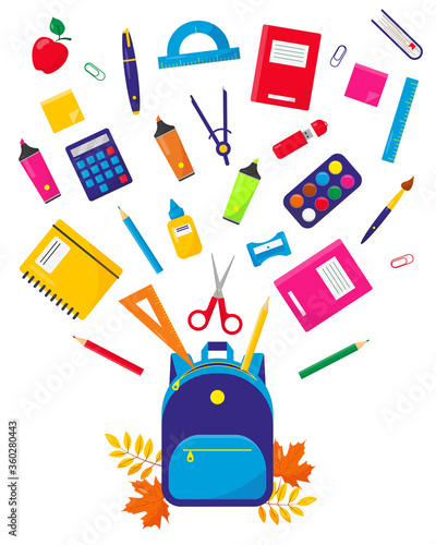 School backpack and flying suppliens