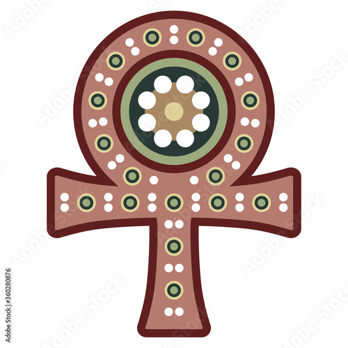 Ornate ankh cross. Ancient Egyptian symbol of life force. Ethnic Coptic motif. Isolated vector illustration.
