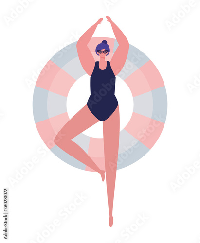 Girl cartoon with swimsuit and glasses on float design, Summer vacation tropical relaxation outdoor nature tourism relax lifestyle and paradise theme Vector illustration
