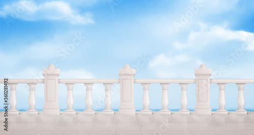 Foto Marble balustrade on blue cloudy sky background