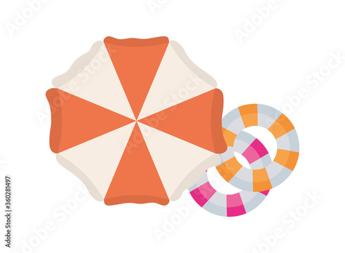 striped umbrella and floats design, Summer vacation tropical relaxation outdoor nature tourism relax lifestyle and paradise theme Vector illustration