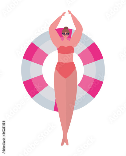 Girl cartoon with bikini and glasses on float design, Summer vacation tropical relaxation outdoor nature tourism relax lifestyle and paradise theme Vector illustration