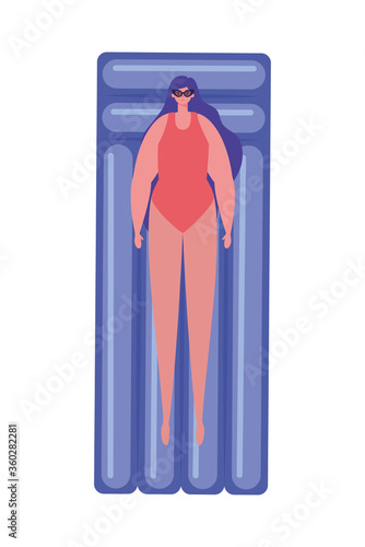 Girl cartoon with swimsuit and glasses on float design, Summer vacation tropical relaxation outdoor nature tourism relax lifestyle and paradise theme Vector illustration