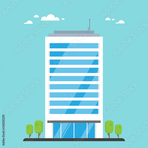 Facade of modern office in flat style. Vector Illustration