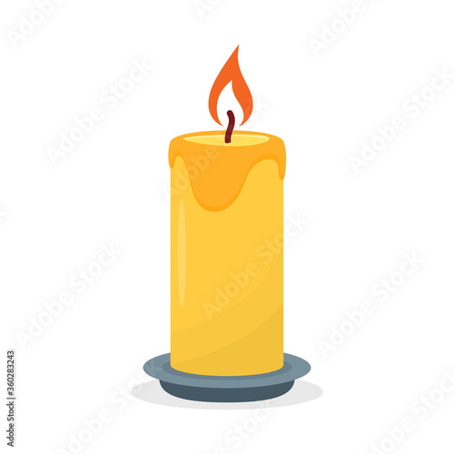 Burning candle, isolated on a white background.