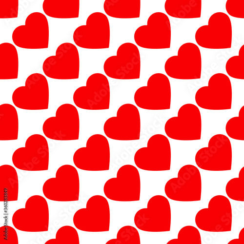 Red hearts on white seamless background.