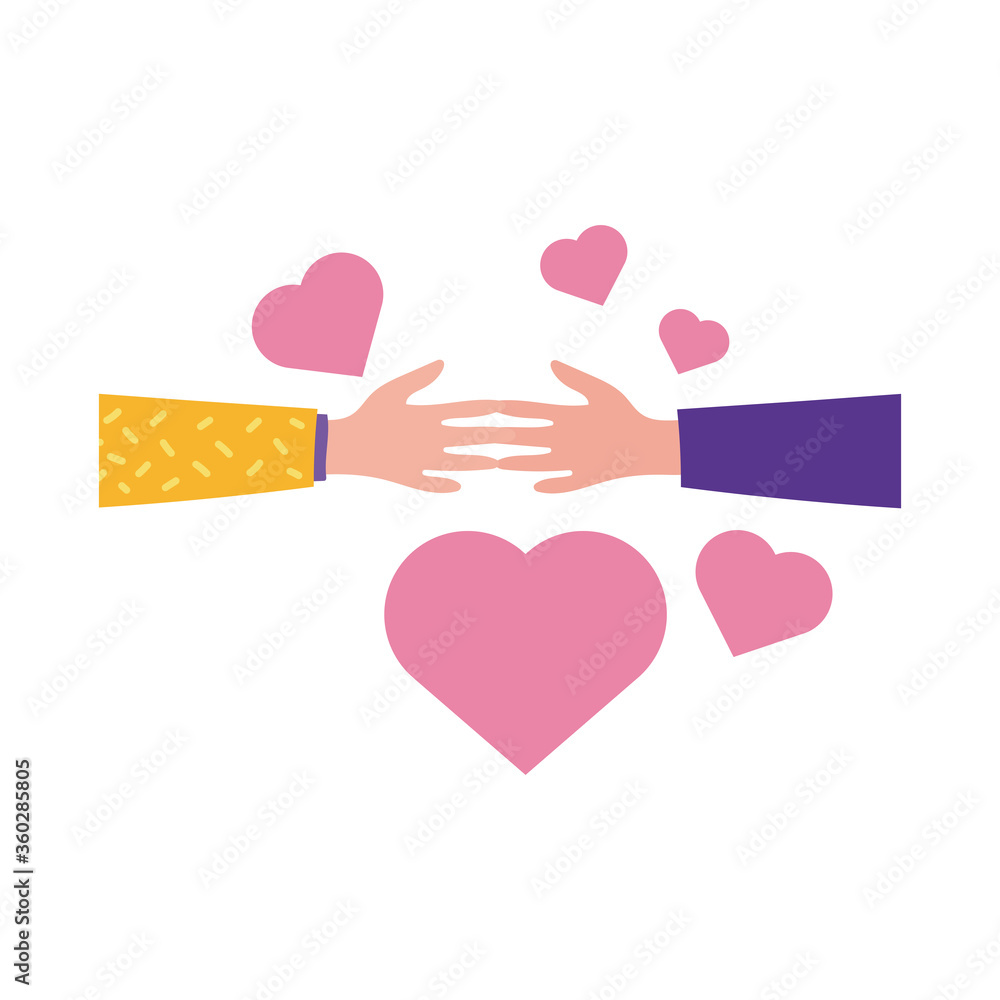 happy friendship day celebration with hands lifting hearts pastel flat style