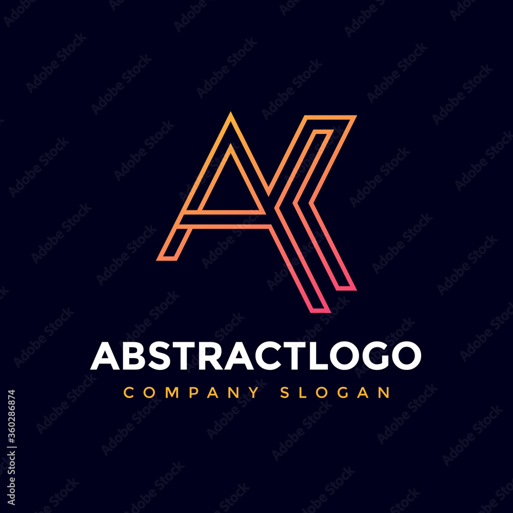 Fototapeta premium AK initial letters blue color business company trendy logo icon.