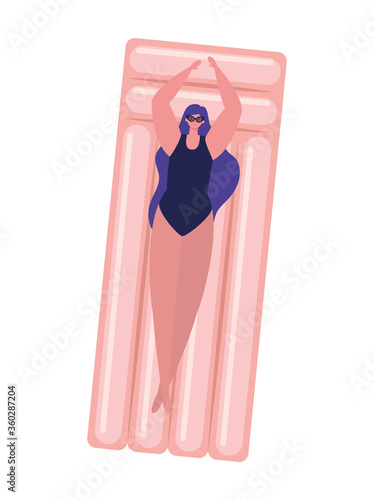 Girl cartoon with swimsuit and glasses on float design, Summer vacation tropical relaxation outdoor nature tourism relax lifestyle and paradise theme Vector illustration